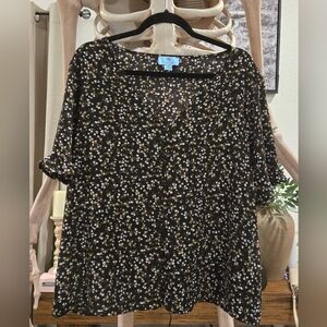 CeCe Black Floral Blouse